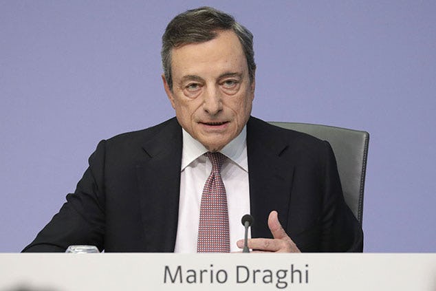 Mario Draghi, president of the European Central Bank (ECB), speaks during a rates decision news conference in Frankfurt, Germany, on Thursday, July 25, 2019. The ECB sent its strongest signal yet that monetary support for the euro-area economy will be stepped up after the summer break, with lower interest rates and renewed asset purchases on the table. Photographer: Alex Kraus/Bloomberg via Getty Images