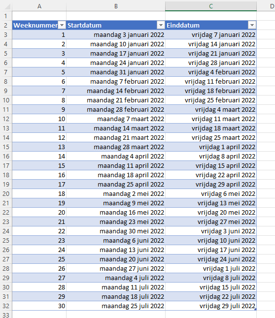 Exceltutorial Weeknummer omzetten naar datum