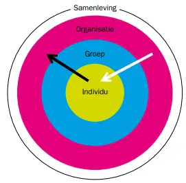 Figuur 1. Wisselwerking tussen individu, groep en organisatie (ontleend aan Pfeiffer; 2012)